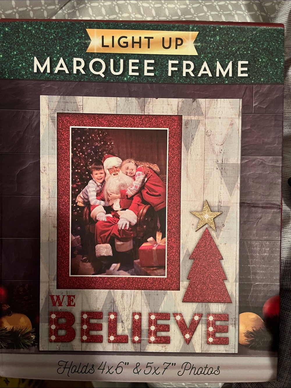 Light Up Marquee Frame - Red & White "We Believe" Holiday Photo Frame